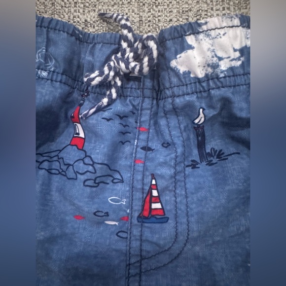 Mud Pie Little Baby Boy Swim Trunks Blue Sailboats Elastic Waist Sz Sm 2T-3T - Picture 2 of 7